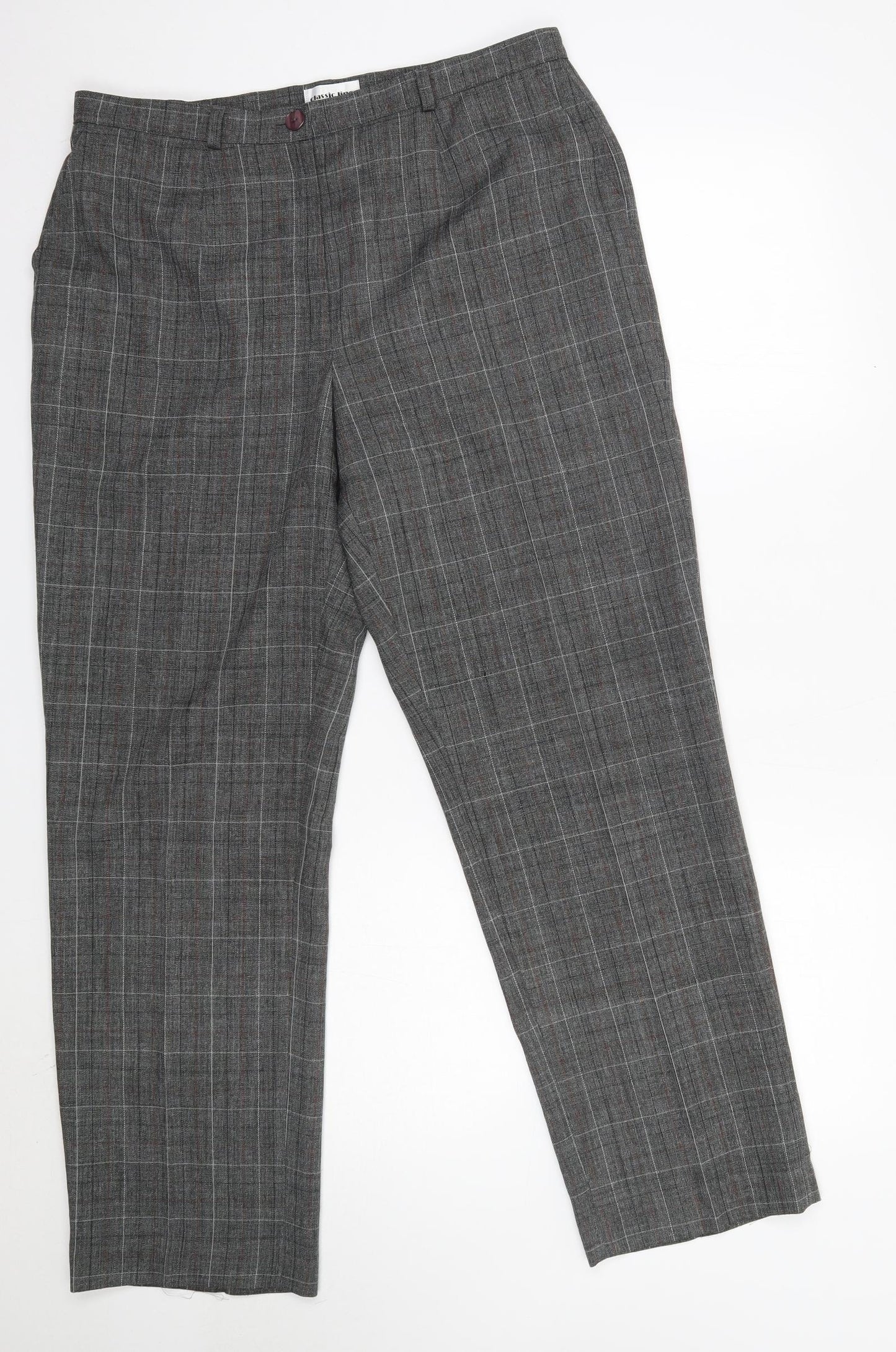 Classic Line Womens Grey Check Polyester Dress Pants Trousers Size 34 in L29 in Regular