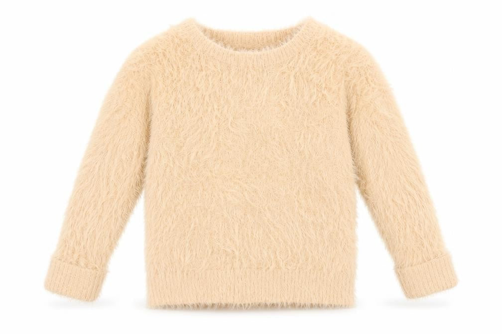 Front view of H&M girls’ orange crew neck polyamide jumper, size 5-6, years
