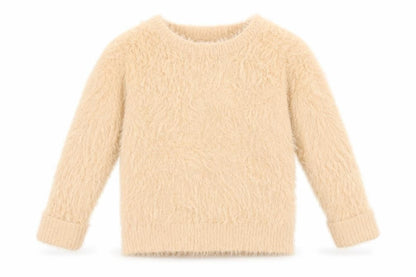 Front view of H&M girls’ orange crew neck polyamide jumper, size 5-6, years