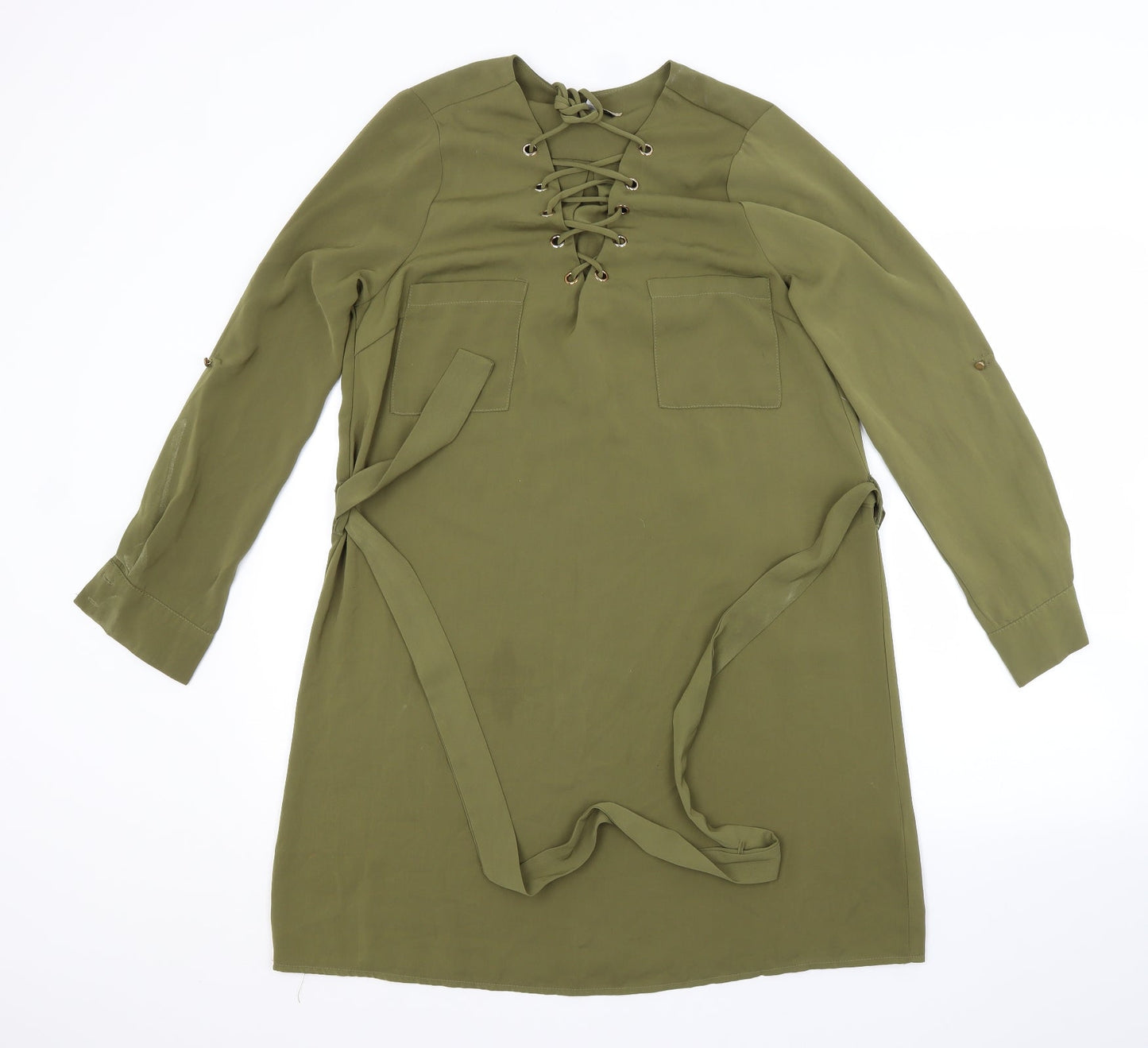 CAMEO ROSE Womens Green  Polyester A-Line  Size 8  V-Neck