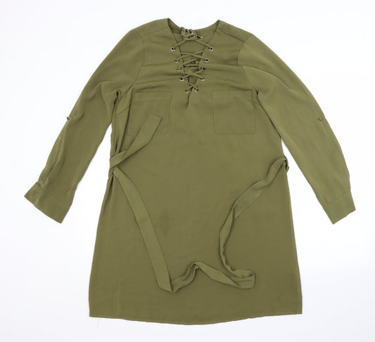 CAMEO ROSE Womens Green  Polyester A-Line  Size 8  V-Neck