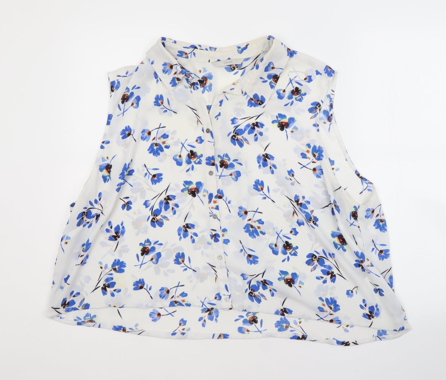 George Womens White Floral  Basic Button-Up  Collared