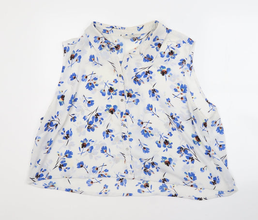 George Womens White Floral  Basic Button-Up  Collared