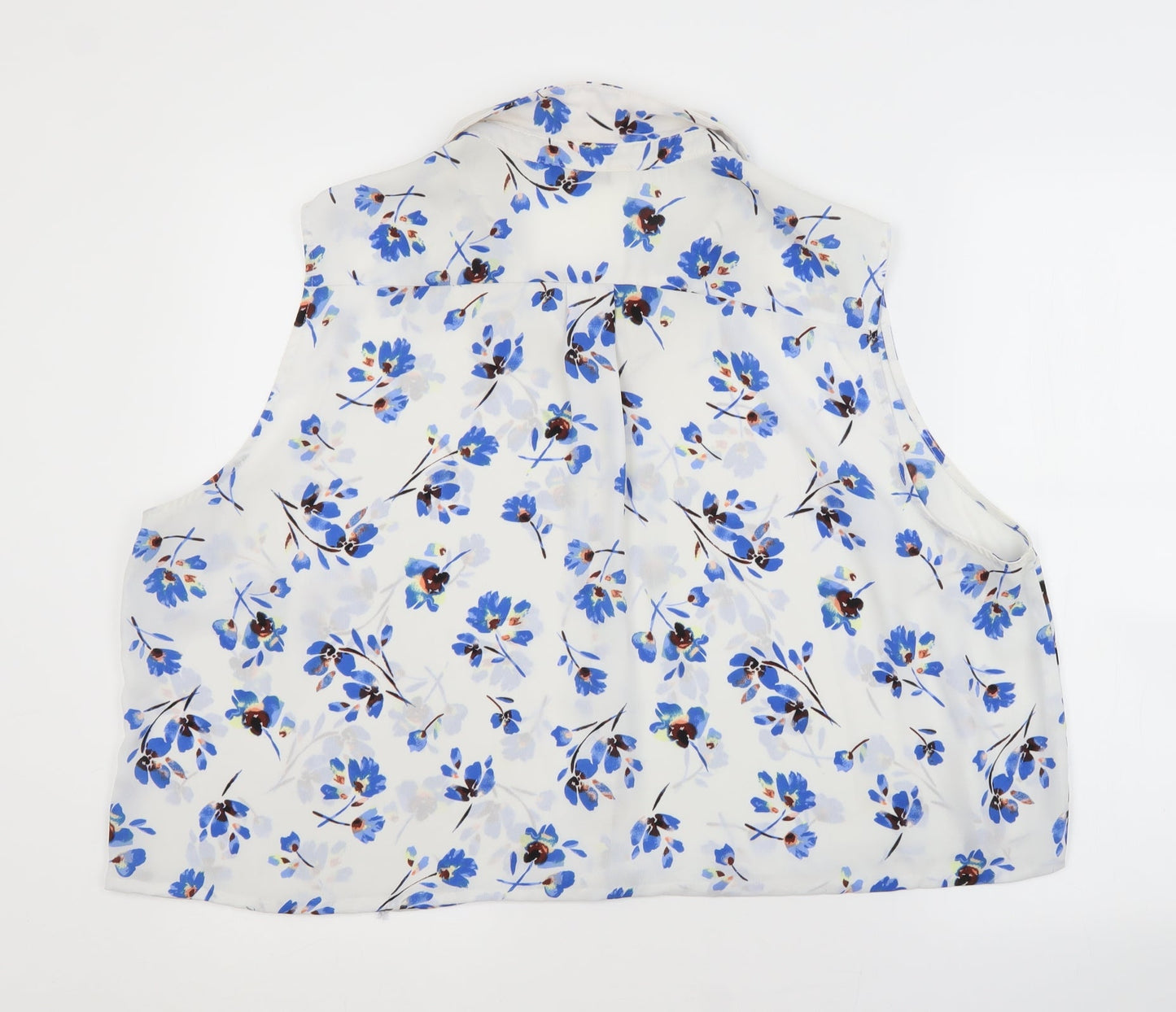 George Womens White Floral  Basic Button-Up  Collared