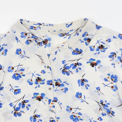 George Womens White Floral  Basic Button-Up  Collared