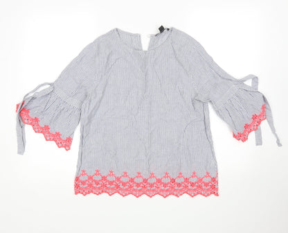 Primark Womens Multicoloured Striped Cotton Basic Blouse Size 10 Round Neck