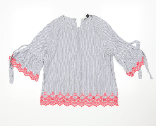 Primark Womens Multicoloured Striped Cotton Basic Blouse Size 10 Round Neck