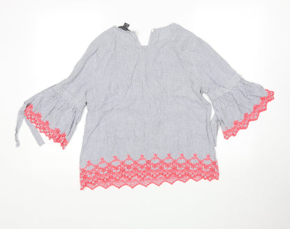 Primark Womens Multicoloured Striped Cotton Basic Blouse Size 10 Round Neck