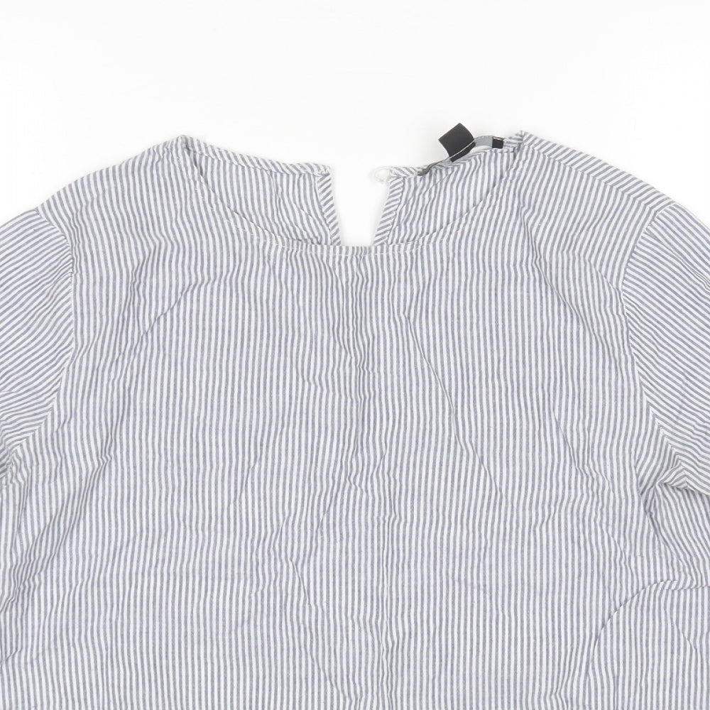 Primark Womens Multicoloured Striped Cotton Basic Blouse Size 10 Round Neck