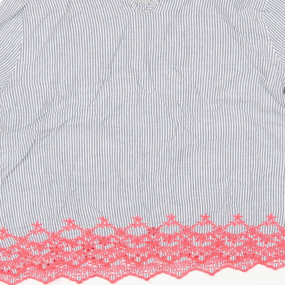 Primark Womens Multicoloured Striped Cotton Basic Blouse Size 10 Round Neck