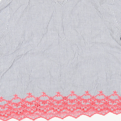 Primark Womens Multicoloured Striped Cotton Basic Blouse Size 10 Round Neck