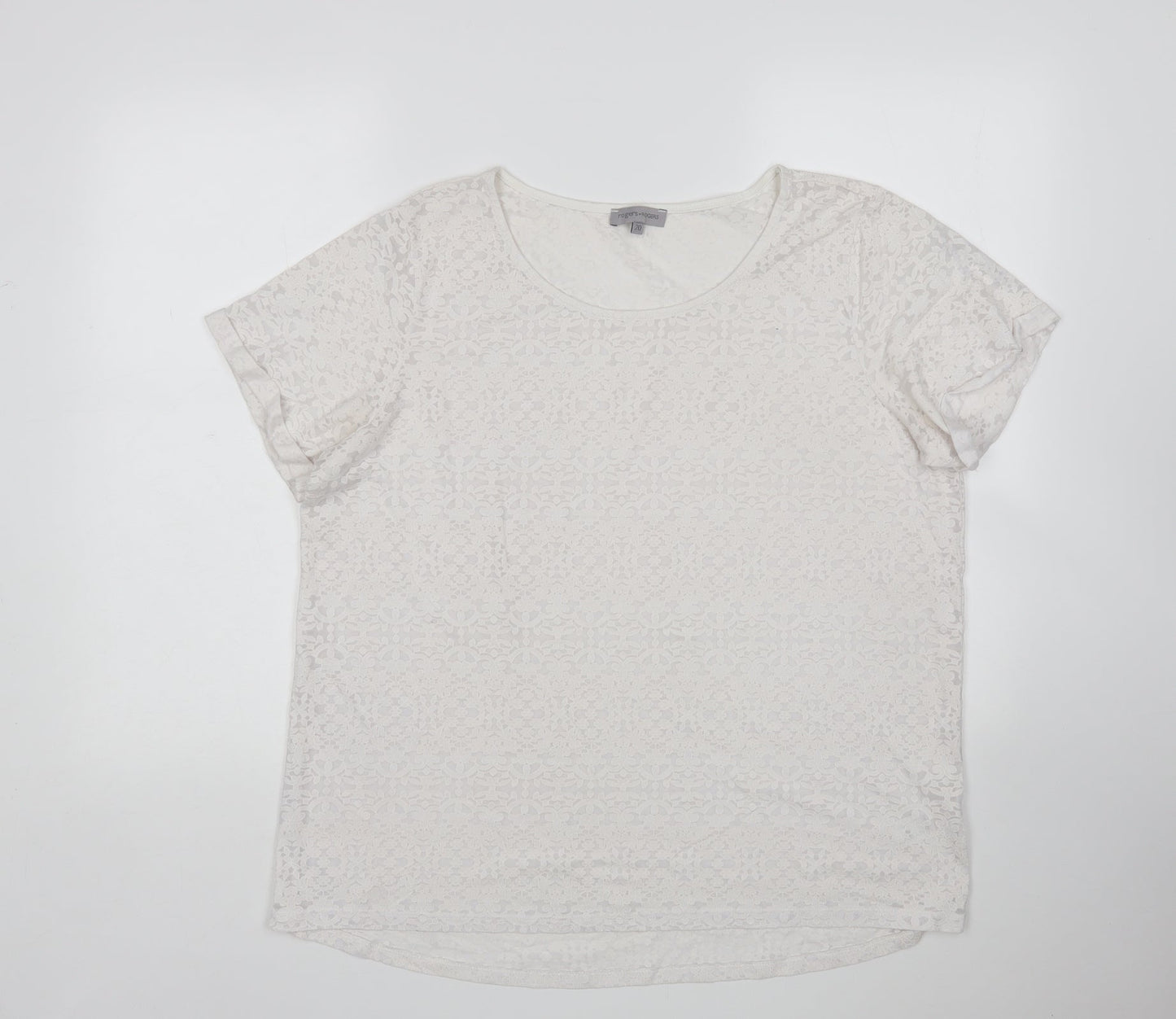 Matalan Womens White Floral Polyester Basic T-Shirt Size 20 Round Neck