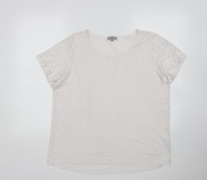 Matalan Womens White Floral Polyester Basic T-Shirt Size 20 Round Neck