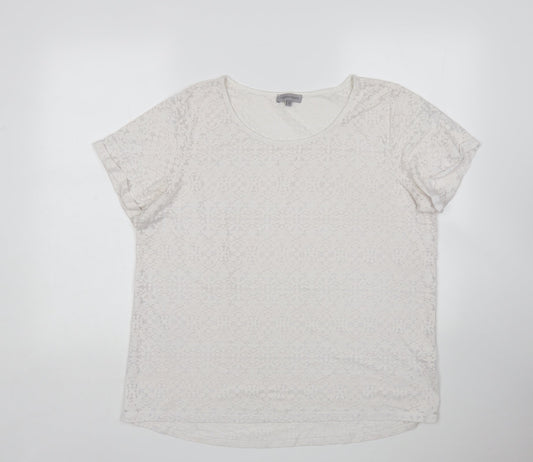 Matalan Womens White Floral Polyester Basic T-Shirt Size 20 Round Neck