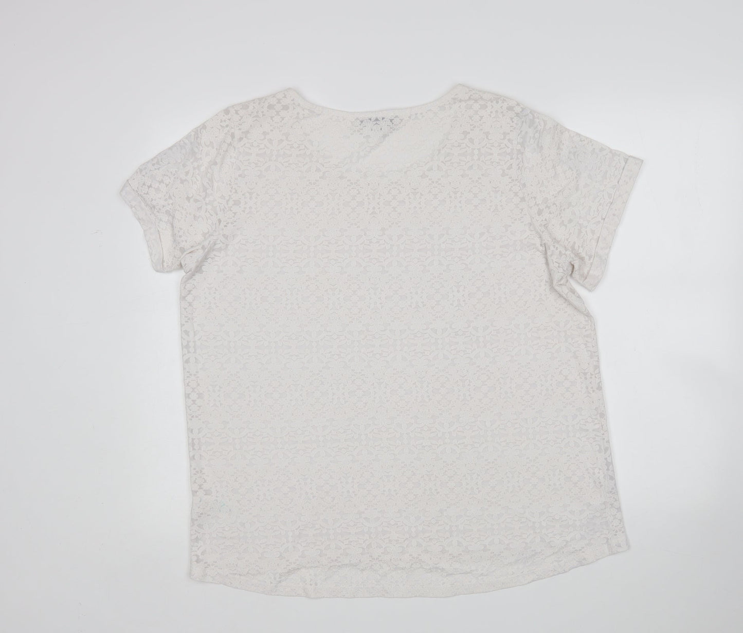 Matalan Womens White Floral Polyester Basic T-Shirt Size 20 Round Neck