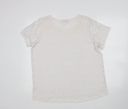 Matalan Womens White Floral Polyester Basic T-Shirt Size 20 Round Neck