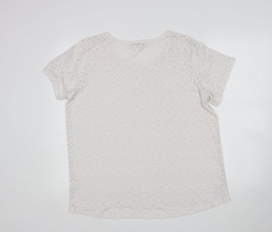 Matalan Womens White Floral Polyester Basic T-Shirt Size 20 Round Neck