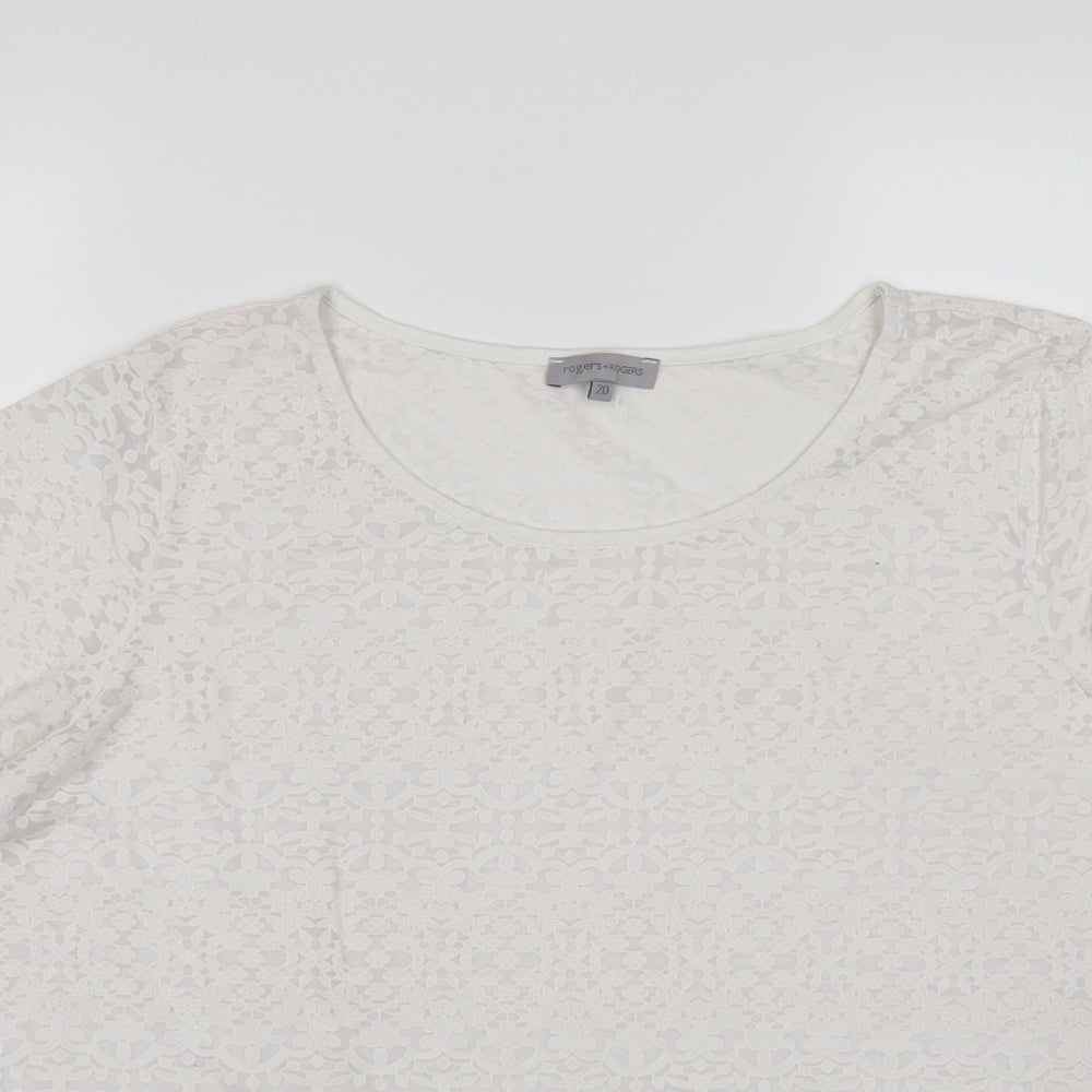 Matalan Womens White Floral Polyester Basic T-Shirt Size 20 Round Neck