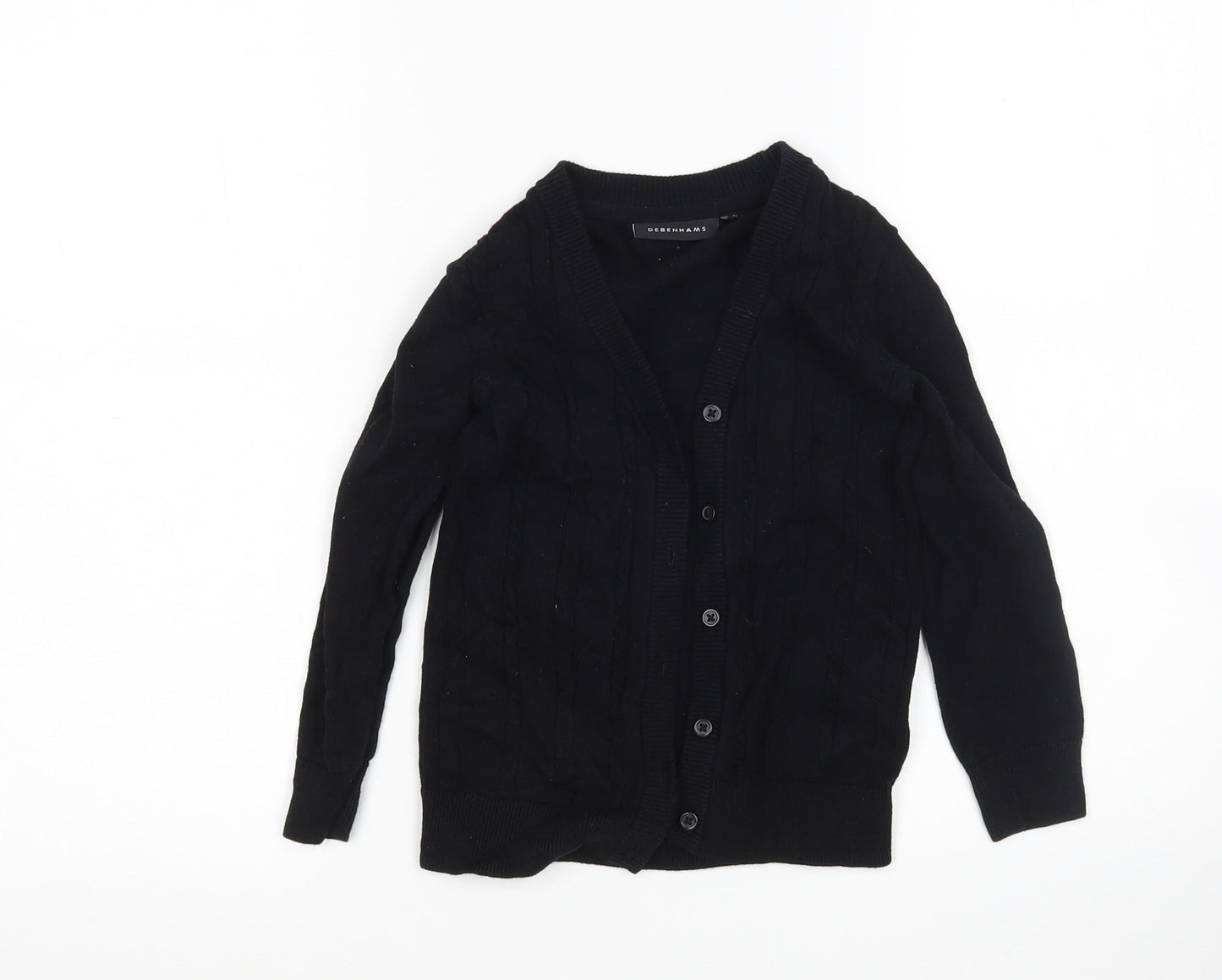 Debenhams Girls Black V-Neck  Cotton Cardigan Jumper Size 5-6 Years