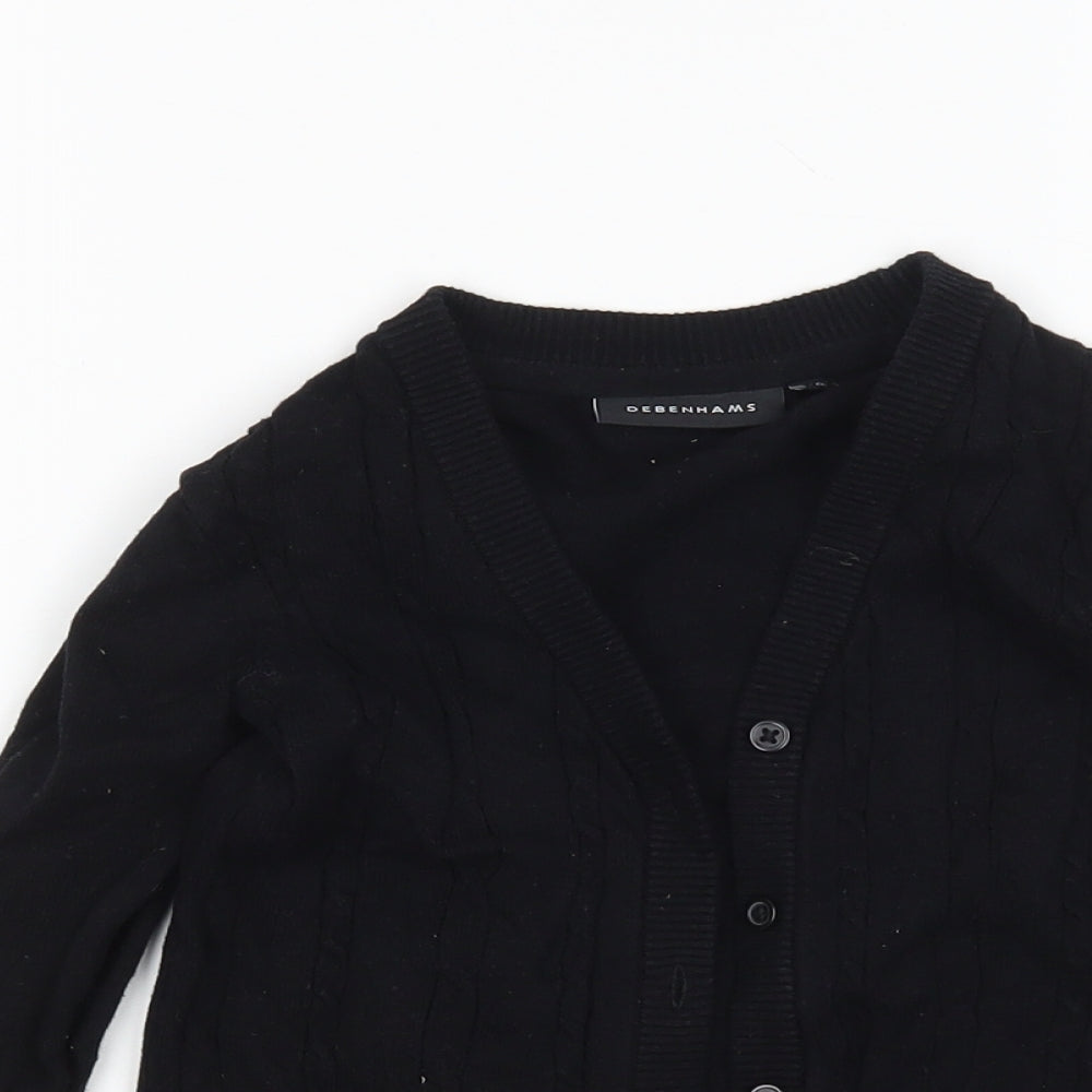 Debenhams Girls Black V-Neck  Cotton Cardigan Jumper Size 5-6 Years