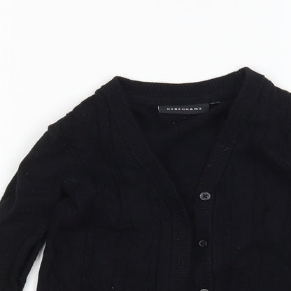 Debenhams Girls Black V-Neck  Cotton Cardigan Jumper Size 5-6 Years