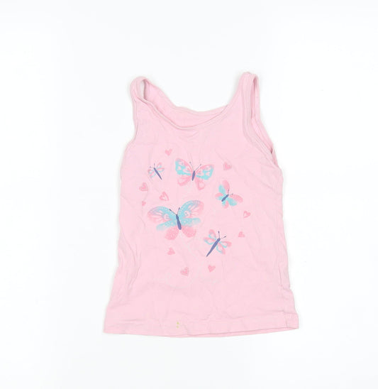 Primark Girls Green Animal Print Cotton Basic Tank Size 5-6 Years Round Neck