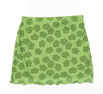 Shein  Girls Green Floral Polyester Mini Skirt Size L  Regular