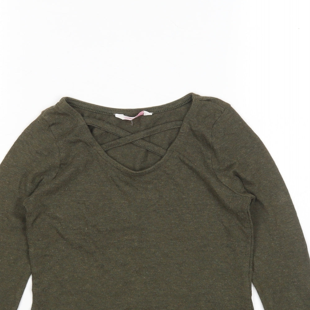 Evie Girls Green Scoop Neck  Cotton Pullover Jumper Size 9-10 Years