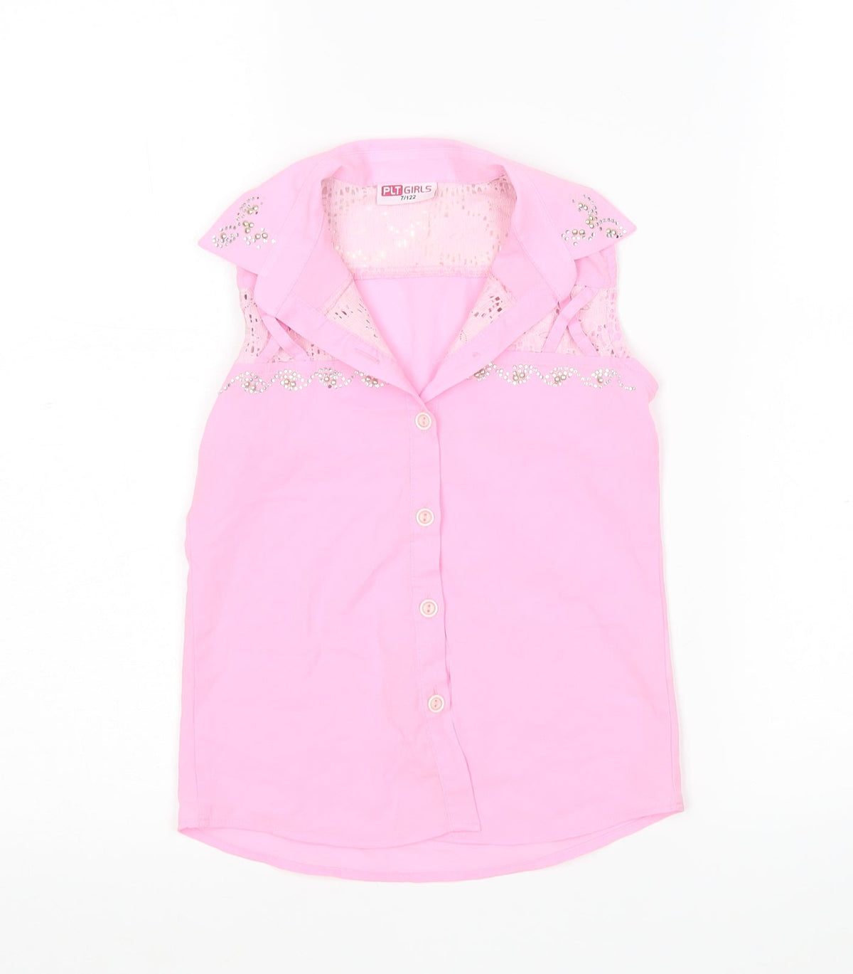 Additional front view of PRETTYLITTLETHING girls’ girls pink polyester basic button-up, size 7, years collared