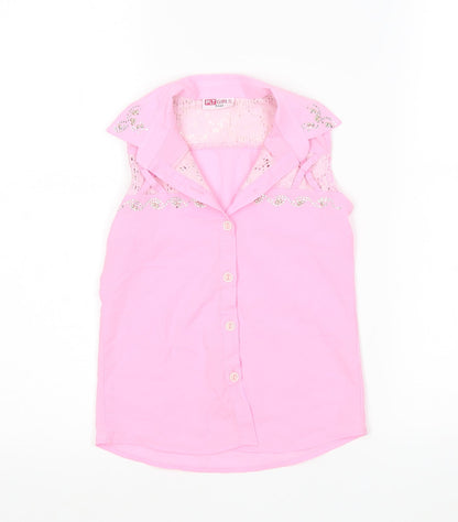 Additional front view of PRETTYLITTLETHING girls’ girls pink polyester basic button-up, size 7, years collared
