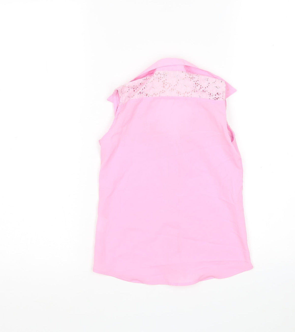 Back view of PRETTYLITTLETHING girls’ girls pink polyester basic button-up, size 7, years collared