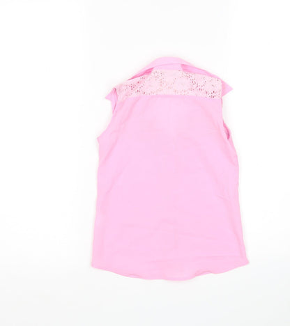 Back view of PRETTYLITTLETHING girls’ girls pink polyester basic button-up, size 7, years collared