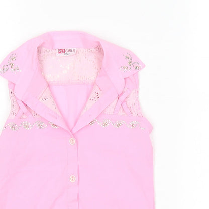 Close-up detail of PRETTYLITTLETHING girls’ girls pink polyester basic button-up, size 7, years collared