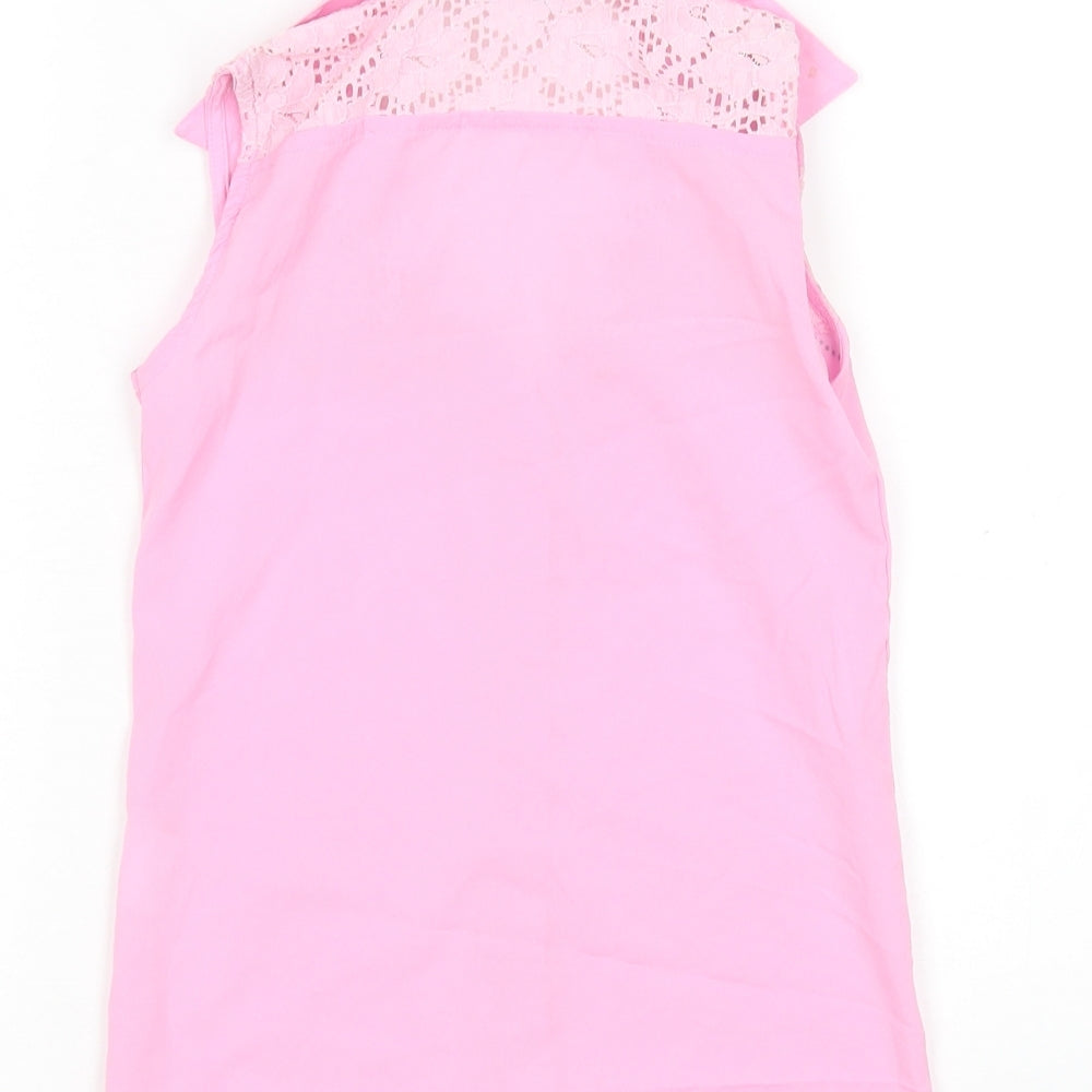 Brand and care label for PRETTYLITTLETHING girls’ girls pink polyester basic button-up, size 7, years collared