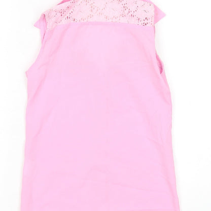 Brand and care label for PRETTYLITTLETHING girls’ girls pink polyester basic button-up, size 7, years collared
