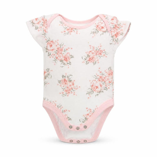 Front view of George girls’ multicoloured floral cotton leotard one-piece, size 3-6, months