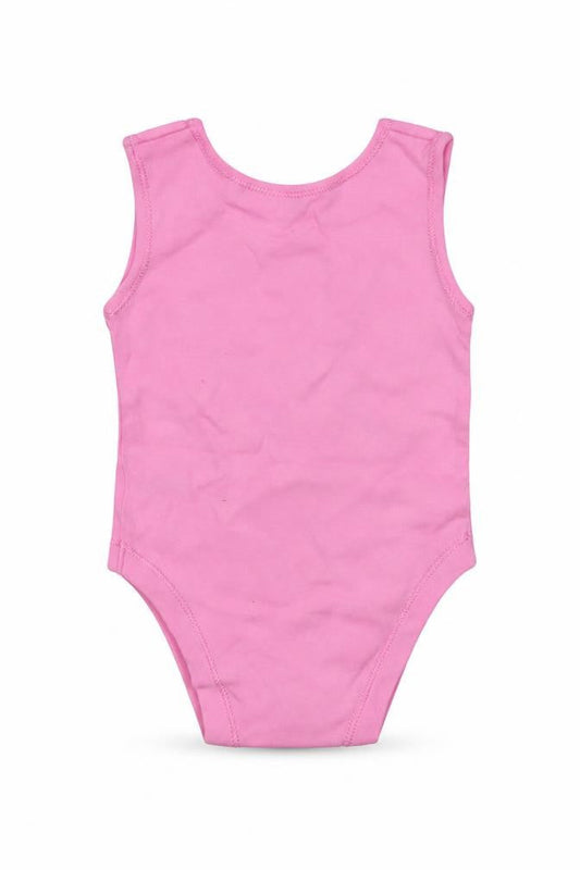 Front view of George girls’ pink cotton leotard one-piece, size 6-9, months
