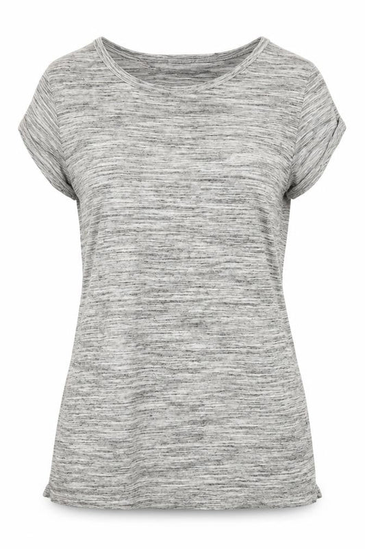 Front view of Atmosphere women’s grey viscose basic t-shirt, size UK 8, round neck