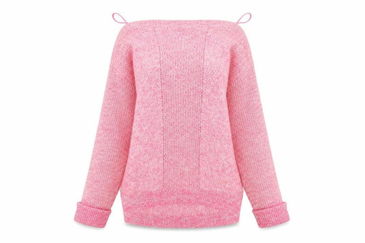Front view of Marks & Spencer women’s pink boat neck cotton jumper, size M