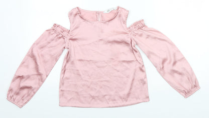 H&M Girls Pink  Polyester Basic T-Shirt Size 10-11 Years Round Neck