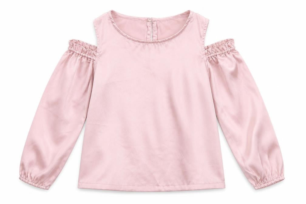 Front view of H&M girls’ pink polyester basic t-shirt, size 10-11, years round neck