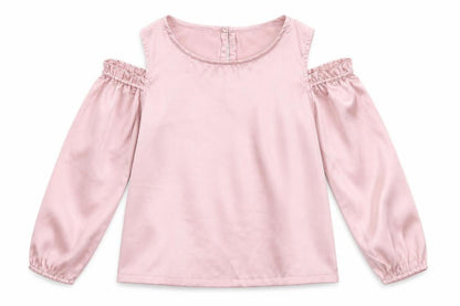 Front view of H&M girls’ pink polyester basic t-shirt, size 10-11, years round neck