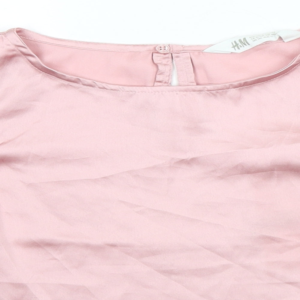 H&M Girls Pink  Polyester Basic T-Shirt Size 10-11 Years Round Neck