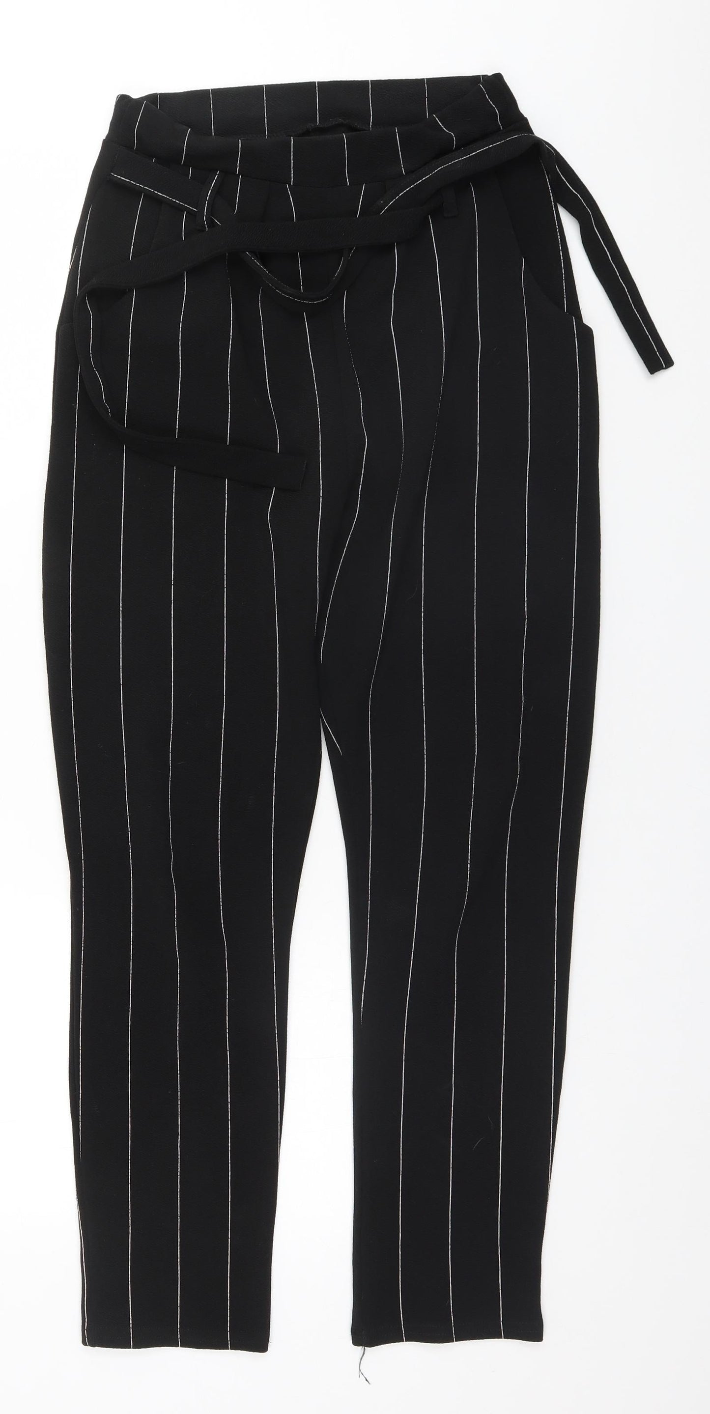 Cameo Womens Black Striped Polyester Trousers  Size 8 L27 in Regular
