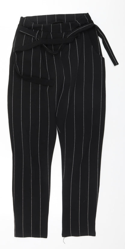 Cameo Womens Black Striped Polyester Trousers  Size 8 L27 in Regular