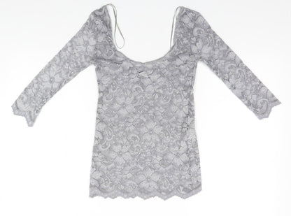 New Look Womens Silver  Nylon Basic T-Shirt Size 10 Round Neck
