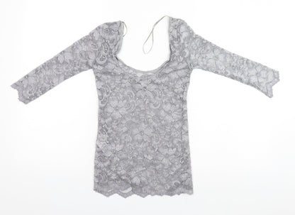 New Look Womens Silver  Nylon Basic T-Shirt Size 10 Round Neck