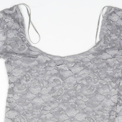 New Look Womens Silver  Nylon Basic T-Shirt Size 10 Round Neck