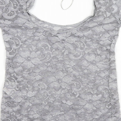 New Look Womens Silver  Nylon Basic T-Shirt Size 10 Round Neck