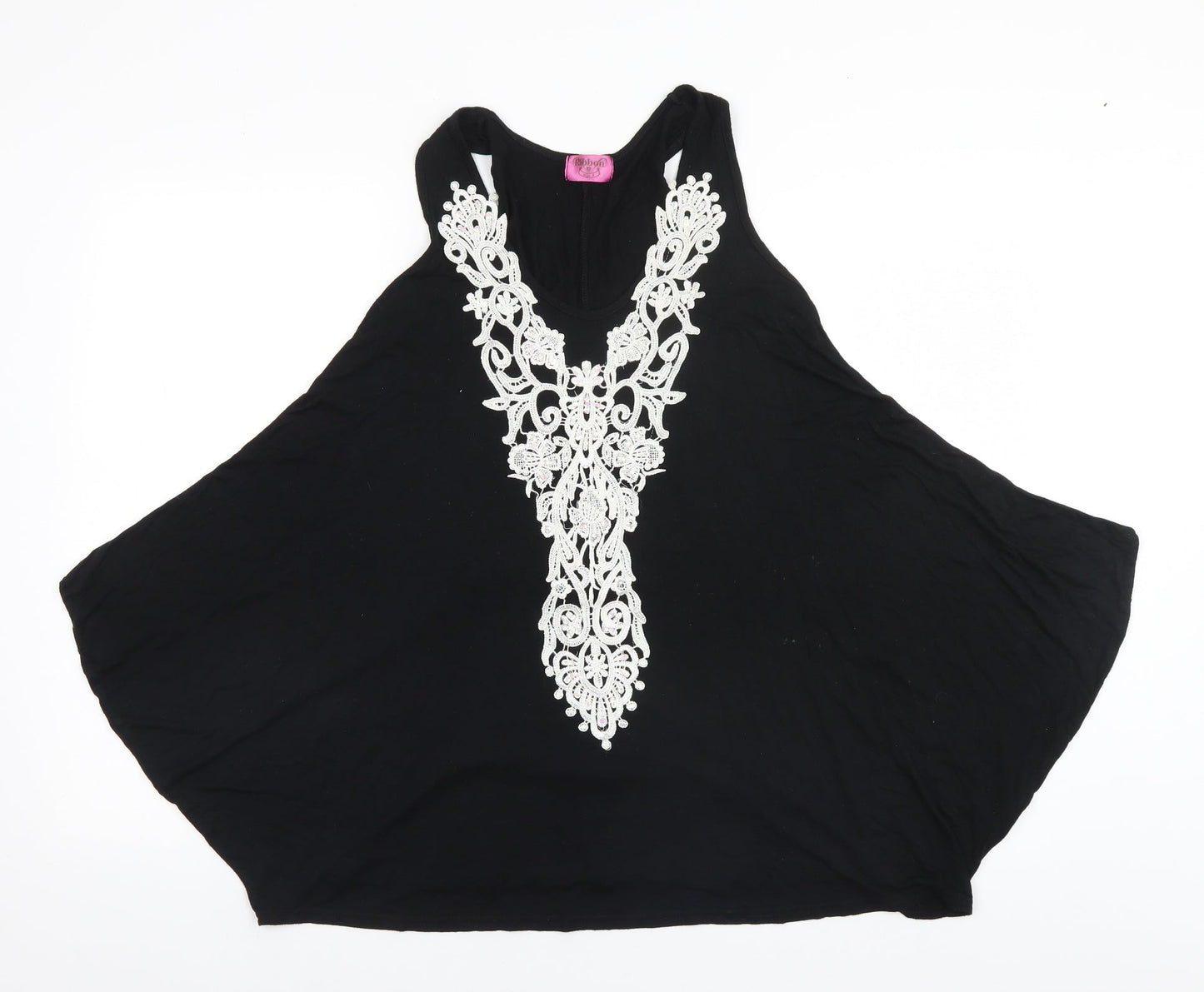 Womens UK Size 8 Ribbon Black Basic Blouse